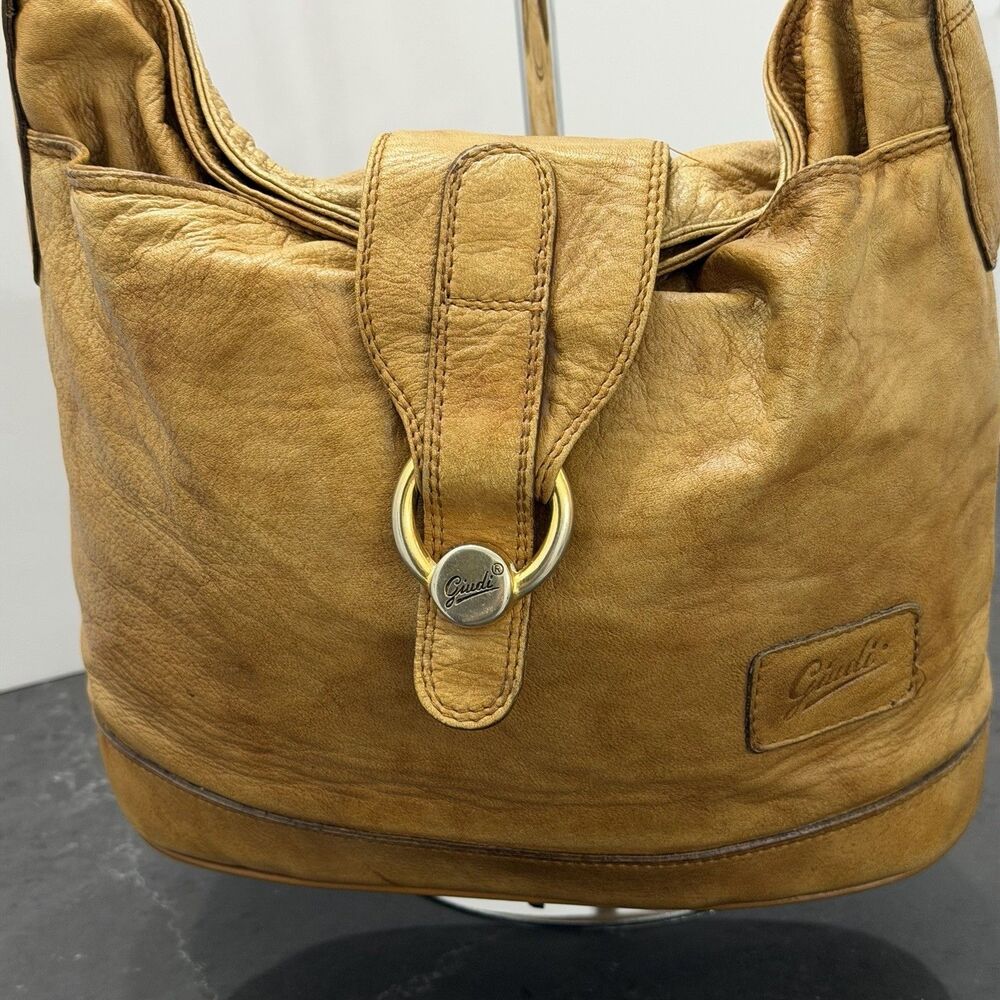 Giudi Made in Italy Soft Leather Hobo Shoulder Bag Tan Cognac Slouchy Adjustable